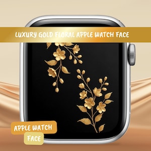 Luxury Gold Floral Apple Watch Face – Elegant Minimalist Black Background | Digital Wallpaper Download
