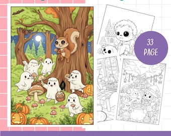 Cozy Halloween Coloring Book, 33 Spooky Illustrations (Digital Download PDF PNG JPG)