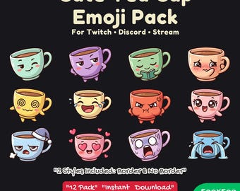 Tea Cup Emotes Pack | 12 Expressive Designs for Twitch, Discord (Digital Download)