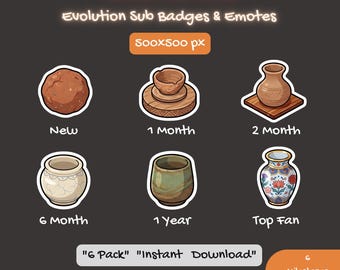 Cozy Pottery Sub Badges, Ceramic Evolution Twitch Emotes (Digital Download)