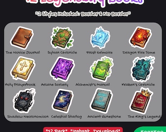 Fantasy Book Twitch Sub Badges, Magic Grimoire Emotes (PNG 500px, 12 Tiers, 2 Styles)
