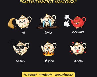 Teapot Emotes Pack, Kawaii Twitch Streamer Assets (Digital Download