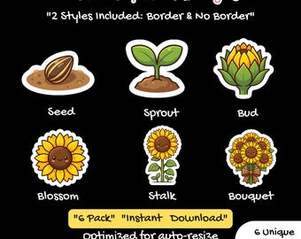Sunflower Twitch Sub Badges, Cute Flower Bit Badge, Summer Streamer Asset, Floral Evolution, Happy Plant Emote, Yellow Aesthetic, 6 Pack
