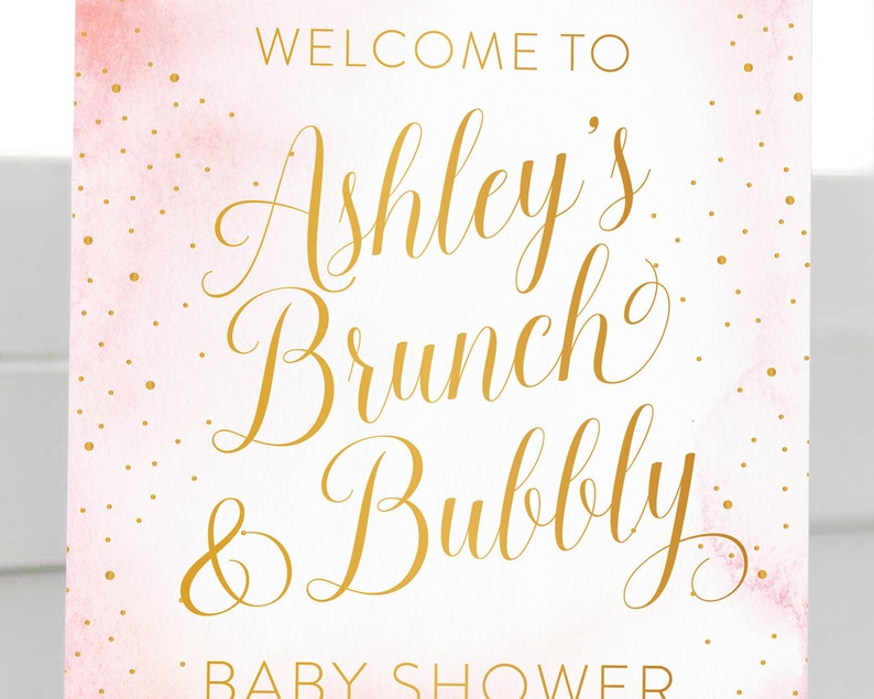18 x 24 Sign Gold Welcome Sign Welcome Sign Bridal Shower Welcome Sign Baby Shower Pink Welcome Sign Brunch /& Bubbly Sign 16 x 20 Sign