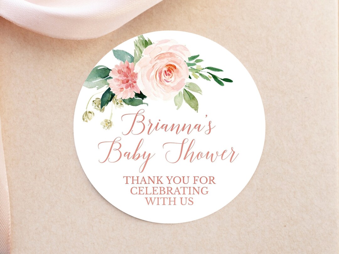Baby Shower Stickers Printable, Baby Shower Labels Template, Rose Gold