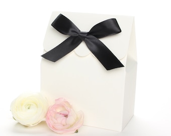 Favor Boxes, Candy Buffet Boxes, Favour Boxes Ivory, Ivory Box, Black and White Favor Boxes, Black Favor Bags, Wedding Favor Boxes, Ribbon