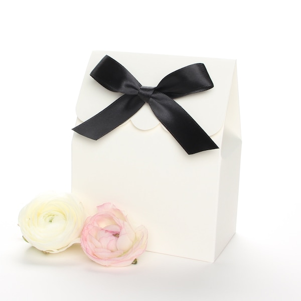 Favor Boxes, Candy Buffet Boxes, Favour Boxes Ivory, Ivory Box, Black and White Favor Boxes, Black Favor Bags, Wedding Favor Boxes, Ribbon