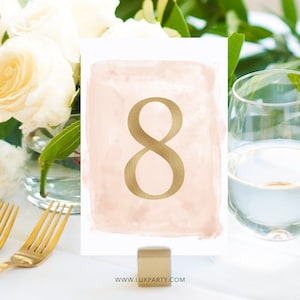 Gold Table Numbers, Printed 1-20, Blush Table Numbers, Blush and Gold Table Numbers, Table Numbers Wedding, Pink and Gold, Blush Pink