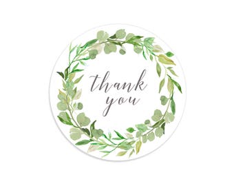 Thank you stickers, Greenery labels, Greenery wedding, Eucalyptus wreath, Greenery wreath, Floral stickers, Floral labels, Leaves sticker