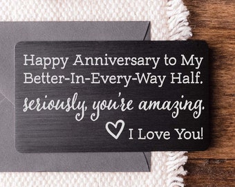 Anniversary Card for Boyfriend or Girlfriend! Aluminum Laser Engraved Wallet Card for Him or Her, Gift for Men, Husband and Wife