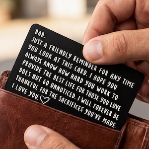 Tarjeta de bolsillo grabada para papá - Regalo del Día del Padre de parte de su hijo o hija - Recuerdo sentimental personalizado