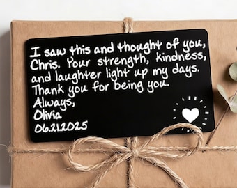 Custom Metal Wallet Card - Personalized Message - Anniversary Valentine's Day Gift for Him or Her - Husband, Wife, Boyfriend or Girlfriend