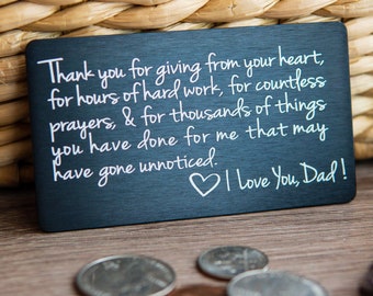 Fathers Day Card for Dad | Laser Engraved Aluminum Wallet Card | Christian Gift for Dad, Father, Step Dad, Police, Firefighter