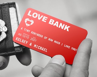 Unique Gift for Wedding Anniversary or Just Because - Love Bank Mock Credit Card - Cute "I Love You!" Note - Engraved Wallet Card Insert