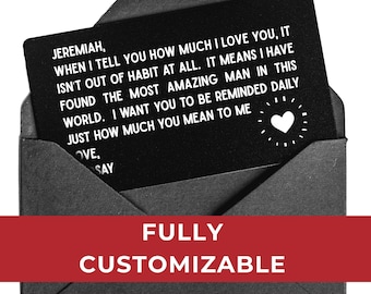 Custom Wallet Card - Best Relationship Gift, Husband Boyfriend Wife Girlfriend Anniversary Birthday - Engraved Metal Love Note Wallet Insert