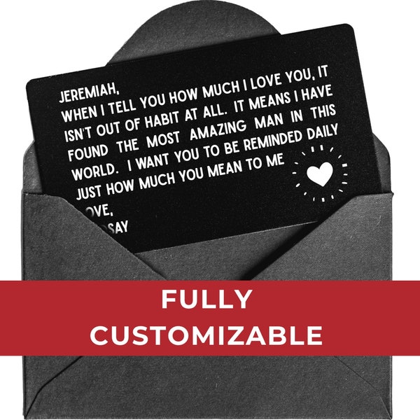 Biglietto portafoglio personalizzato - Miglior regalo per una relazione, Marito fidanzato, moglie, fidanzata, anniversario, compleanno - Inserto portafoglio con nota d'amore in metallo inciso