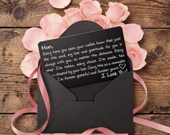 Mother's Day Gift - Metal Wallet Card for Mom from Son, Daughter, Kids, Family - Sentimental Keepsake She'll Love and Keep Forever! Custom