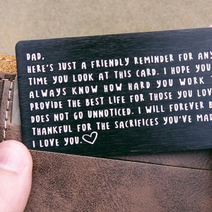 Fathers Day Card for Dad from Son or Daughter Remind Dad How Much He Means to You with this Laser Engraved Wallet Card image 1