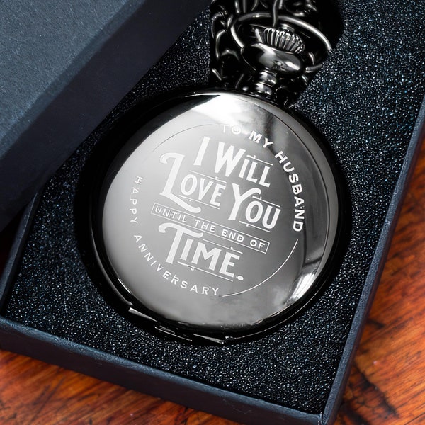 Wedding Anniversary Gift for Husband - Laser Engraved Pocket Watch - A Perfect 1 Year Anniversary Gift (Modern Clock w/ Classic Style)