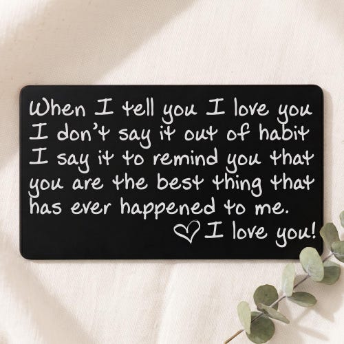 Engraved Wallet Card for Husband or Boyfriend - I Love You Love Note - Anniversary Valentine's Day Birthday Gift - Metal Keepsake