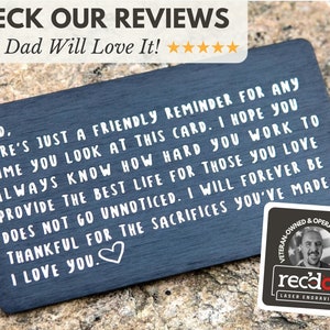 Fathers Day Card for Dad from Son or Daughter Remind Dad How Much He Means to You with this Laser Engraved Wallet Card image 6