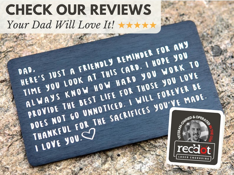 Fathers Day Card for Dad from Son or Daughter Remind Dad How Much He Means to You with this Laser Engraved Wallet Card image 6