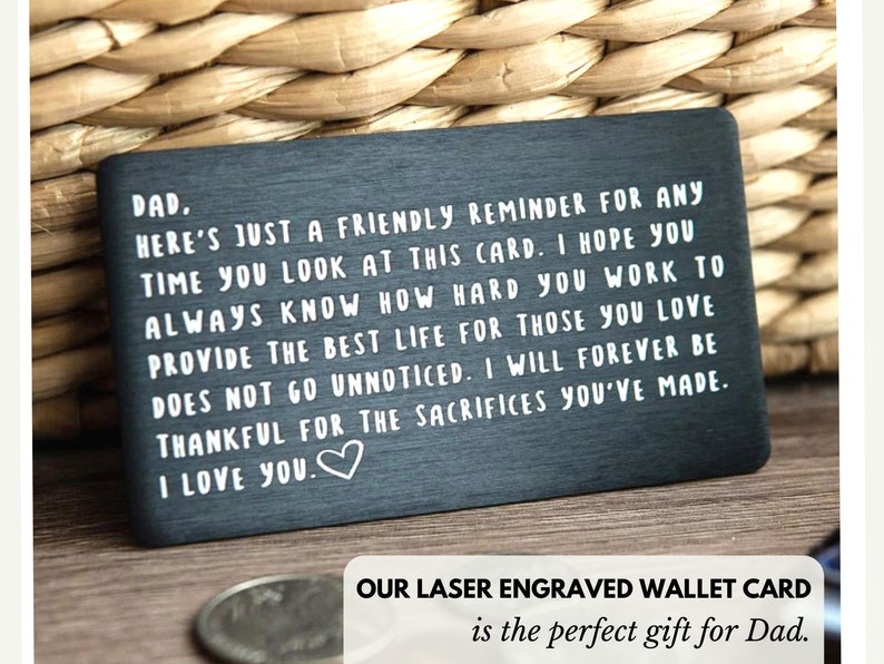 Fathers Day Card for Dad from Son or Daughter Remind Dad How Much He Means to You with this Laser Engraved Wallet Card image 2