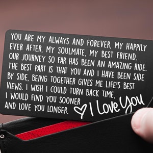 Engraved Wallet Card - Anniversary Gift for Husband, Boyfriend, Girlfriend or Wife - Relationship Gift - Metal Wallet Insert with Envelope