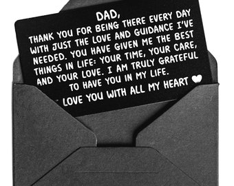 Fathers Day Card for Dad from Daughter or Son - Engraved Wallet Insert - Gift for Dad, Father, Step Dad - Gift Envelope Included