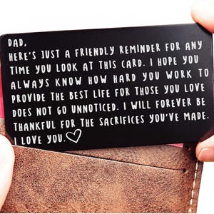 Engraved Wallet Card for Dad - Father's Day Gift from Son or Daughter - Personalized Sentimental Keepsake