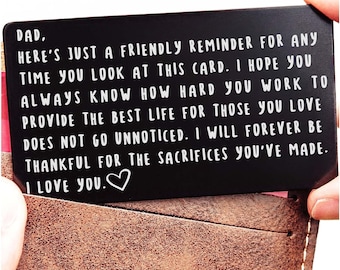 Engraved Wallet Card for Dad - Father's Day Gift from Son or Daughter - Personalized Sentimental Keepsake