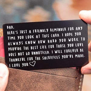 Engraved Personalized Fathers Day Wallet Card - Dad Gift from Son Daughter Aluminum Insert Gift Ready