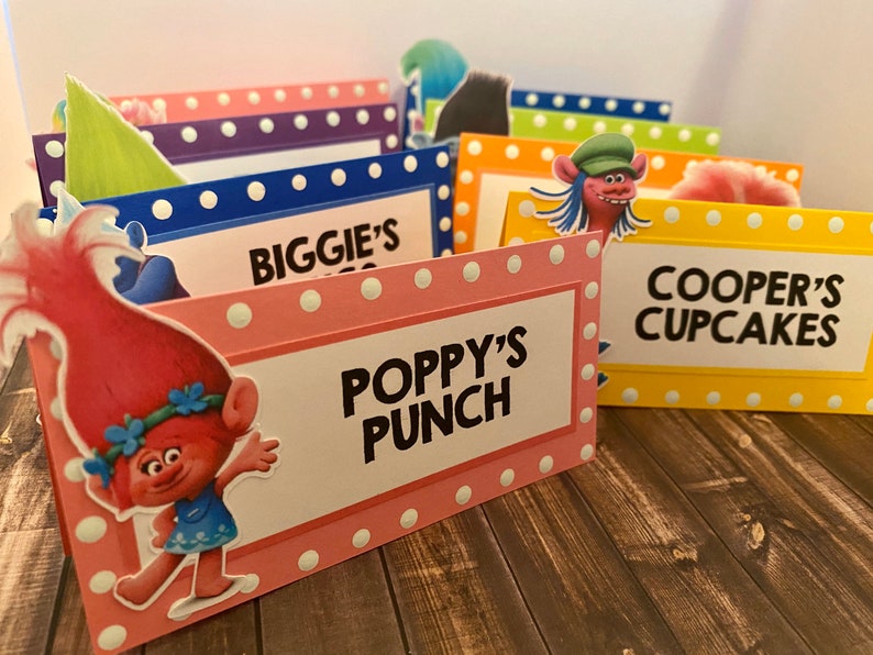 Trolls Inspired Food Signs Set of 8 afbeelding 1