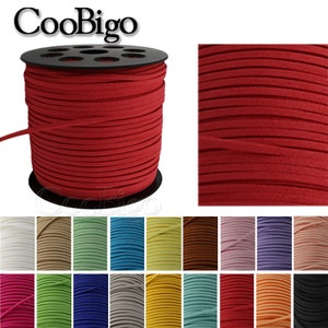Puede incluir: Una bobina de cordón de ante rojo, de 2 mm de ancho, con una variedad de otros colores de cordón que se muestran debajo. CooBigo está impreso en la bobina.