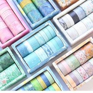 Washi Tape Stickers Set Flower Pattern Grid Paper Masking School Diary Multicolor DIY Stationery Decor #S0147-1/2/3/4/5/6/7/8