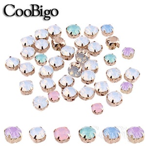 6mm Assorted Opal Sew On Rhinestone with Gold Claw Set Loose Crystals Beads for Wedding Dress Handbag Shoe Garment Decor DIY Sewing Craft