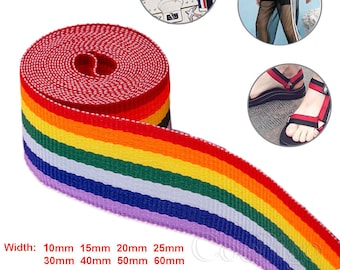 10mm ~ 60mm Width Rainbow Ribbon Polypropylene Webbing for DIY Shoulder Bag Luggage Belt Handbag Pet Collar Strap Accessory