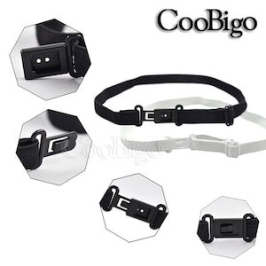 以下が含まれることがあります： プラスチック製のバックルが付いた、黒と白の2本の調節可能なストラップ。ストラップは伸縮性のある素材で作られており、ウエストに着用するように設計されています。