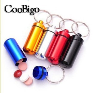 Mini llavero de aluminio portátil de metal a prueba de agua, caja de almacenamiento para tabletas, estuche para botellas de supervivencia de emergencia EDC, kits #FLQ207-C (Mix-s)