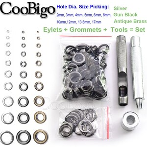 100X Dia.2mm~17mm Metal Eyelets With Grommet 3 Colors For Apparel Leather craft Shoe Belt Cap Clothes Tent Accessory