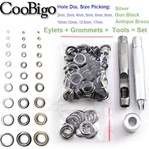 100X Dia.2mm ~ 17mm Œillets métalliques avec Grommet 3 couleurs pour les vêtements artisanat en cuir Cordon Ceinture Vêtements Accessoire de tente