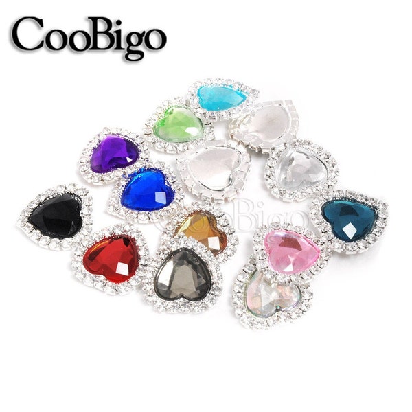 18mm Heart shape Facetted Acrylic Rhinestone flat back Button For DIY Garment decorate part