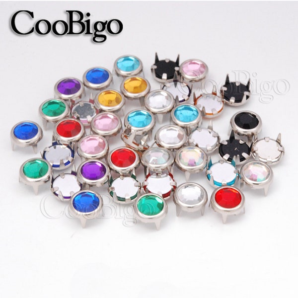 8mm clawed Rhinestone Round Plane Studs DIY remache cabezas de uñas Spike ropa bolsas DIY Punk Rock cuero Craft Accesorio #GZ080-8(Mix-s)