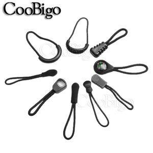 9 Style Black Zipper Pulls Cord Ends Strap Lariat For Hiking Camping Backpack Garment Apparel Bag DIY Zipper Parts Accessories