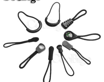 9 Style Black Zipper Pulls Cord Ends Strap Lariat For Hiking Camping Backpack Garment Apparel Bag DIY Zipper Parts Accessories
