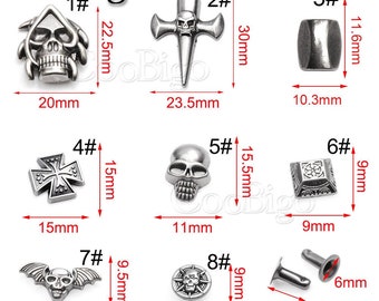 Metal Skull Rivet Studs Spikes Punk Rock Leather Jewelry Gift-Handcrafted Diy Crafts Fashion Accessories