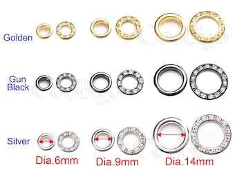 Dia.6~14mm Round Metal Rhinestones Eyelets Grommets for Leather craft Clothes Shoes Cap Tag Belt Bag DIY Accessory