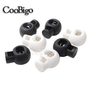 Plastic Black / White Ball Round Cord Lock Spring Stop Toggle Stopper Clip For Sportswear Clothing Shoes Rope Bag Parts #FLS005-B/W