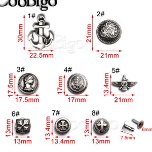 Pewter Studs Rivet Spikes Punk Rock Garment Apparel DIY Leather Craft Parts Shield Chinese knot Cross