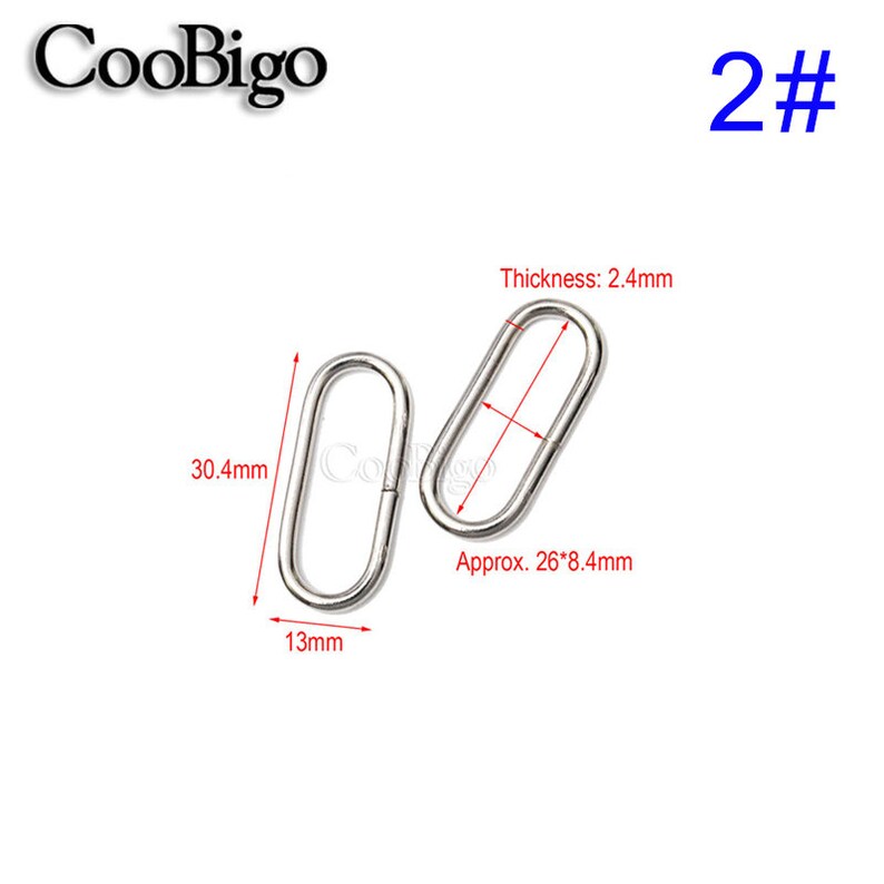 May include: Two silver-colored, oval-shaped metal rings. The rings are approximately 30.4mm long, 13mm wide, and 2.4mm thick. The text "2#" is in blue in the upper right corner. The brand name "CooBigo" is in the upper left corner.